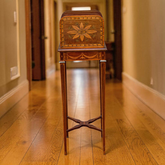 Sheraton Revival Inlaid Mahogany Canterbury Stand / Magazine Rack
