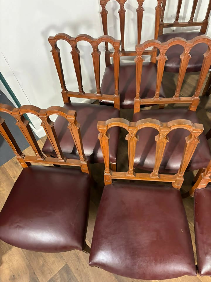 Set Of Twelve Mahogany Dining Chairs With Burgundy Leather Upholstered Seats