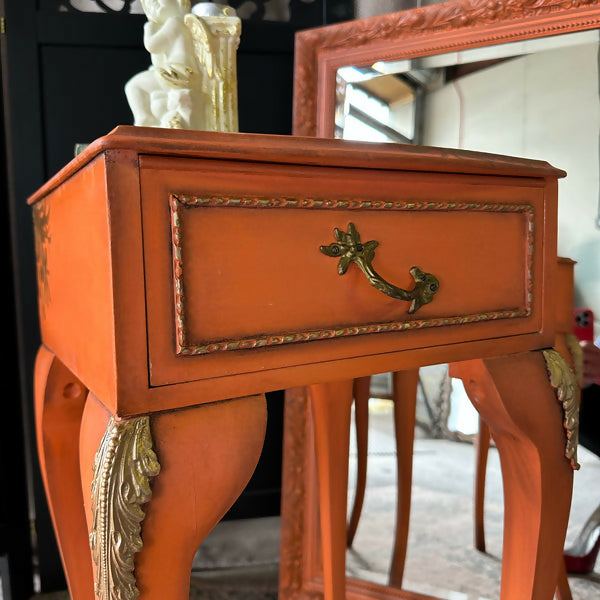 Hand Painted Louis Style Bedside Table Lamp Table Orange & Gold