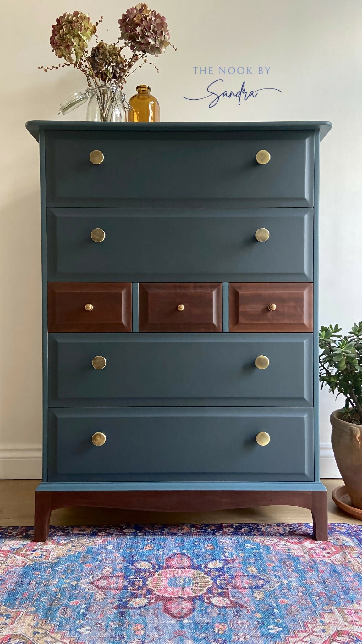 Stag Minstrel Chest of Drawers Upcycled in Two-Tone of Blue