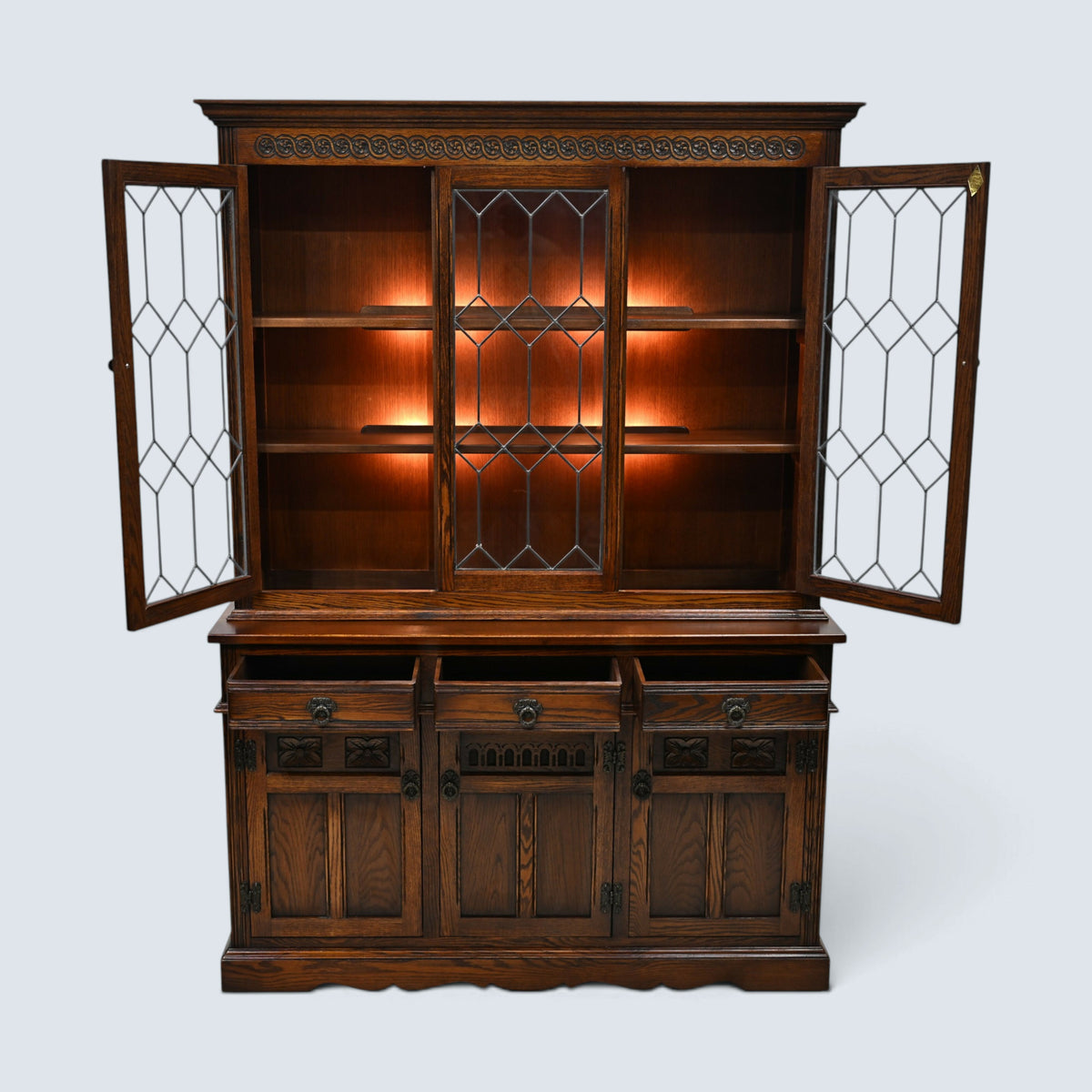 Old Charm Lancaster Sideboard Display Cabinet Tudor Brown FREE UK Delivery*