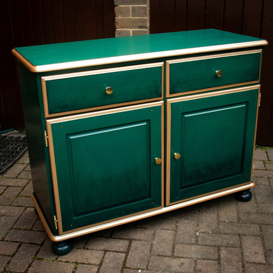 Green & Gold Repainted Pine Sideboard Dresser