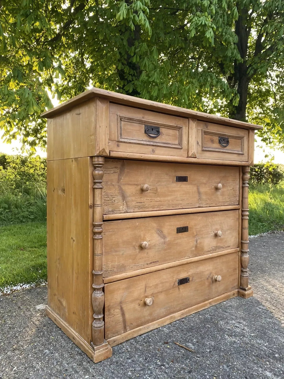 Large Rustic Antique Solid Pine European Style Chest Of Drawers