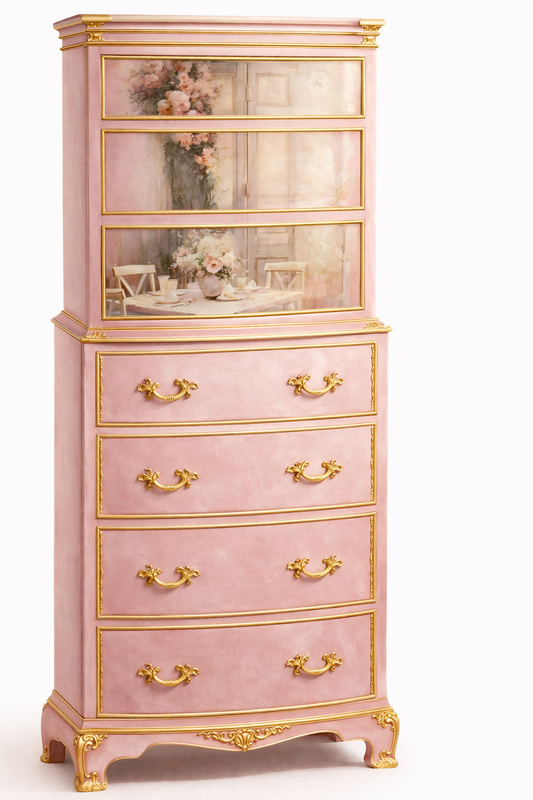 Gorgeous pink velvet chest of drawers
