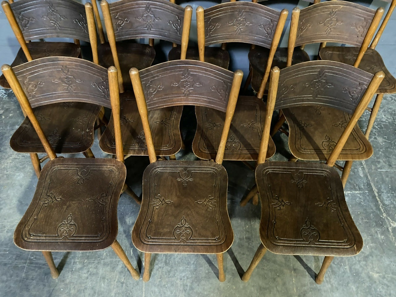 Extremely Rare Set 12 J & J Kohn Bentwood Bistro Dining Chairs