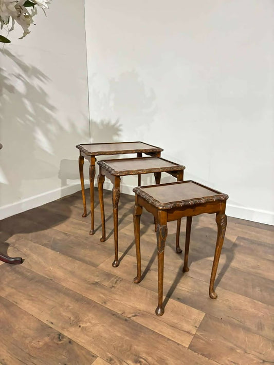 Vintage Burr Walnut Nest of Three Tables