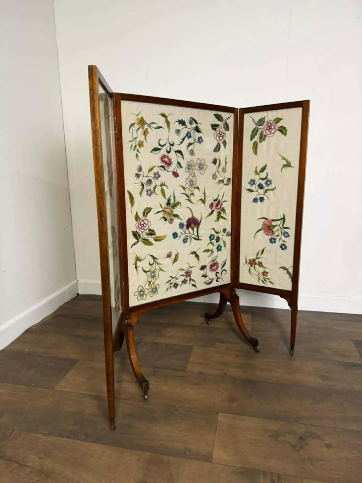 Edwardian Mahogany Folding Fire Screen