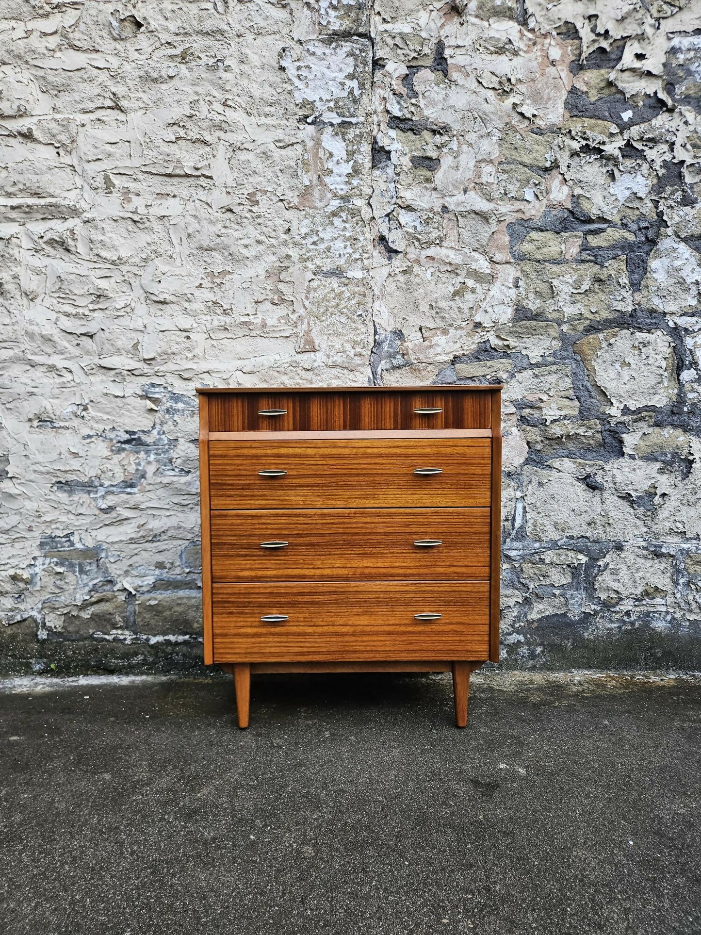 Lebus Chest of Drawers: Mid-Century Modern Tallboy Cabinet Four Drawer