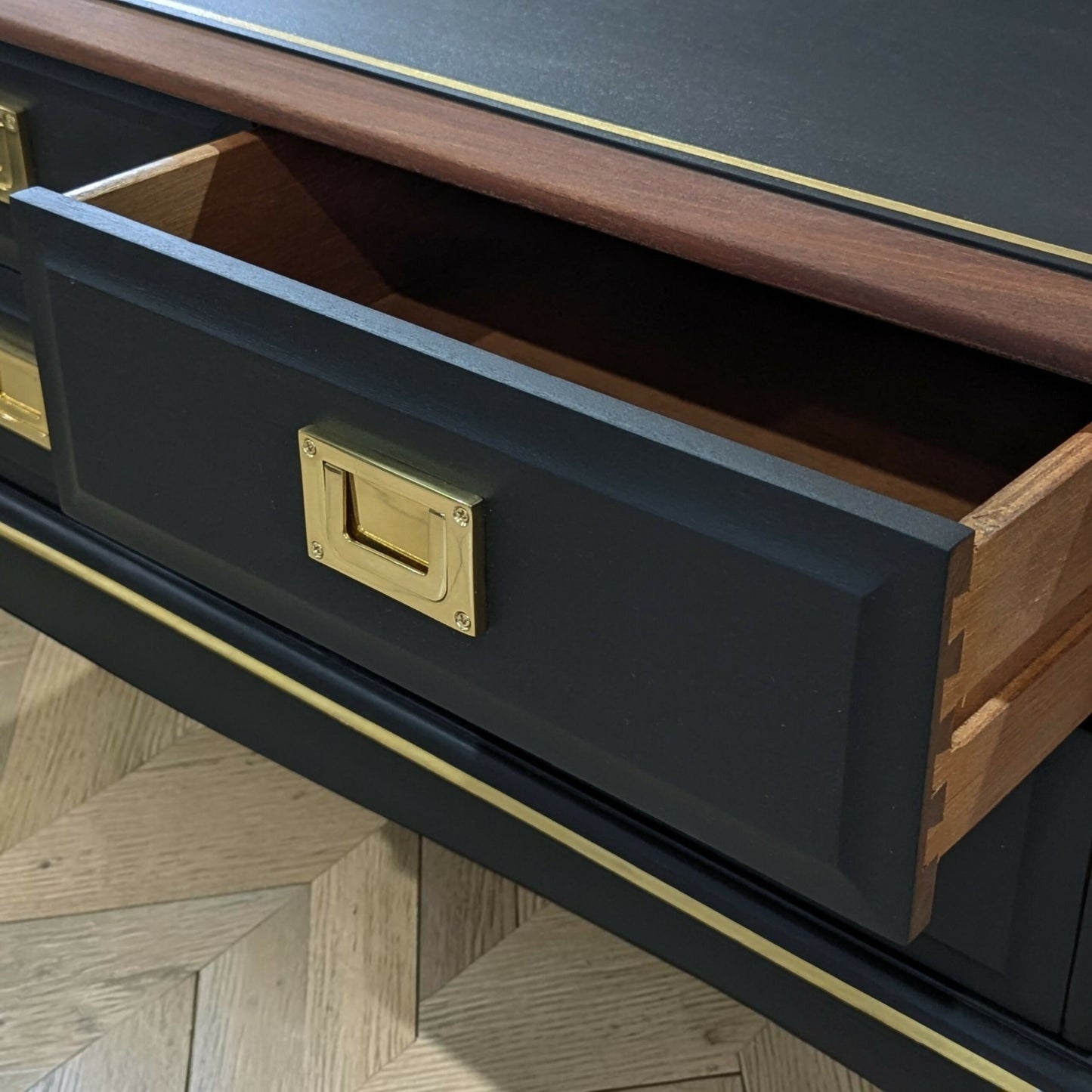Stag minstrel black gold console table/ mid century modern vintage sideboard