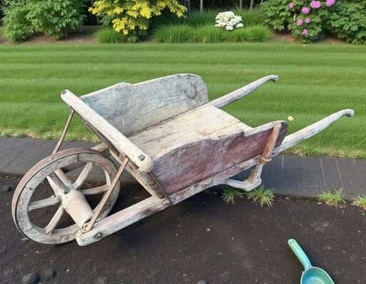 Vintage Antique Rustic French Wheelbarrow, Early 1900s