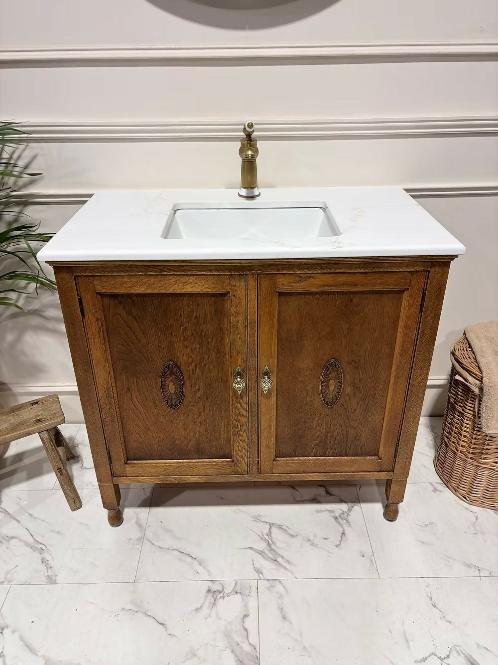 Vintage Oak Bathroom Vanity Unit