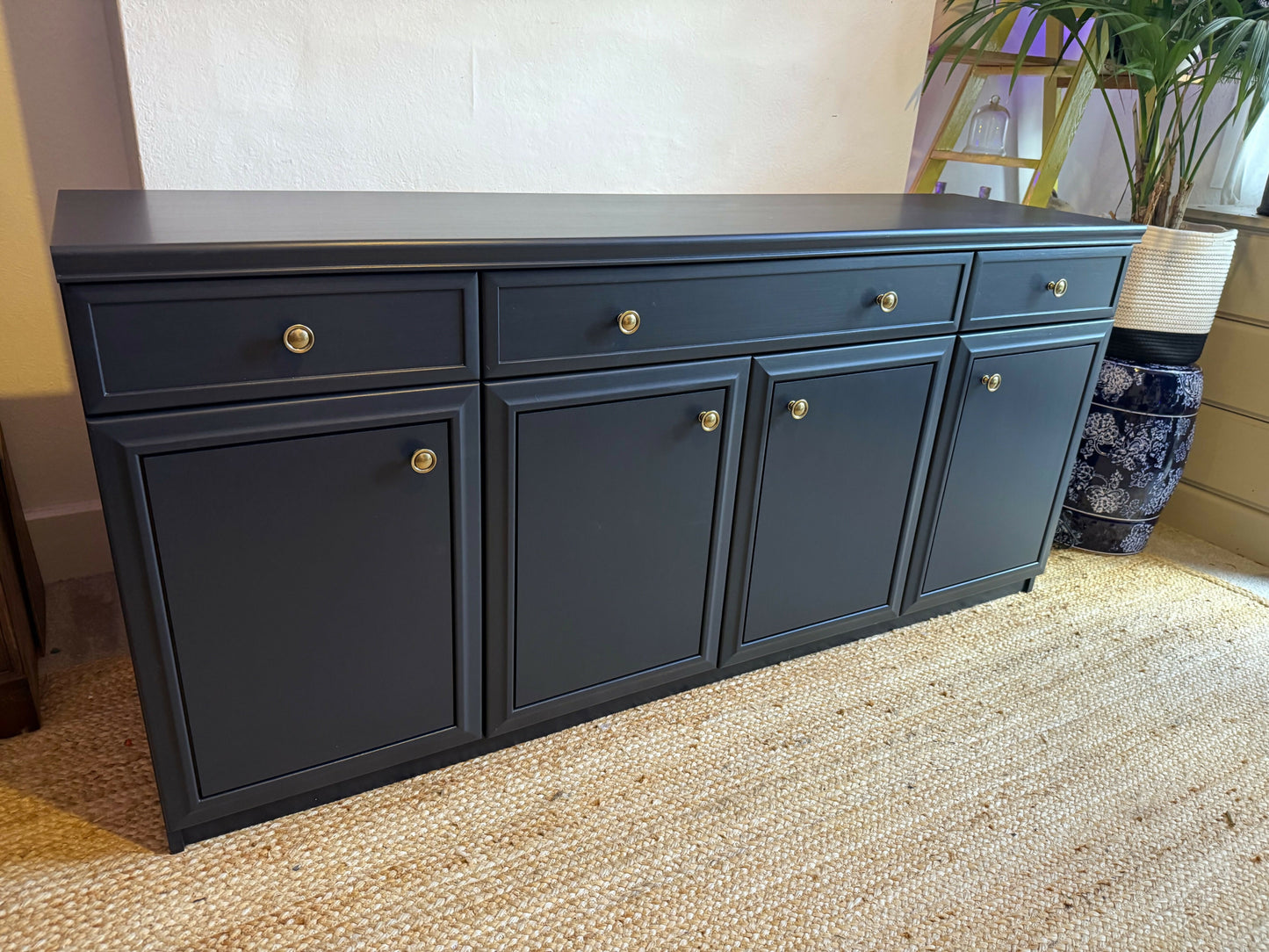 Newly refurbished solid sideboard dark blue