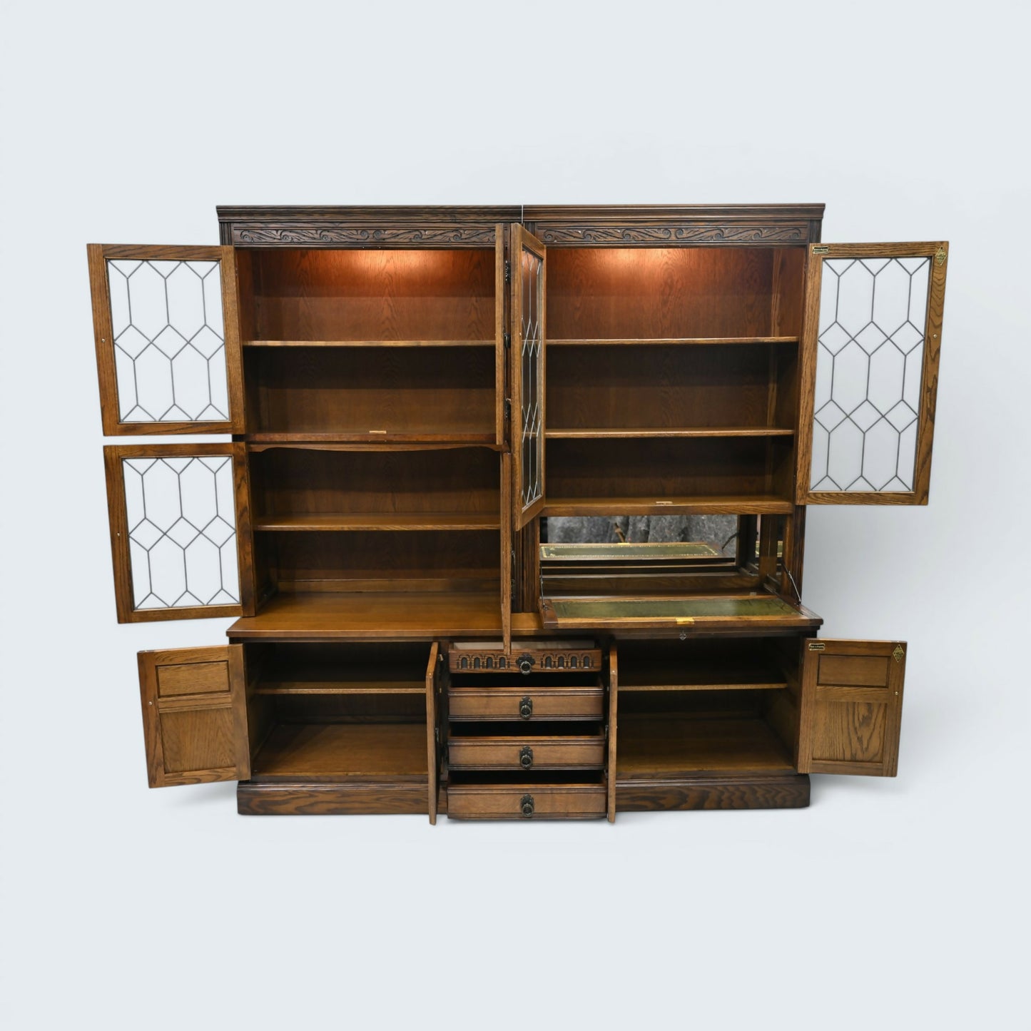 Old Charm Large Wall Unit Bureau Drink Cabinet Light Oak Finish FREE UK Delivery