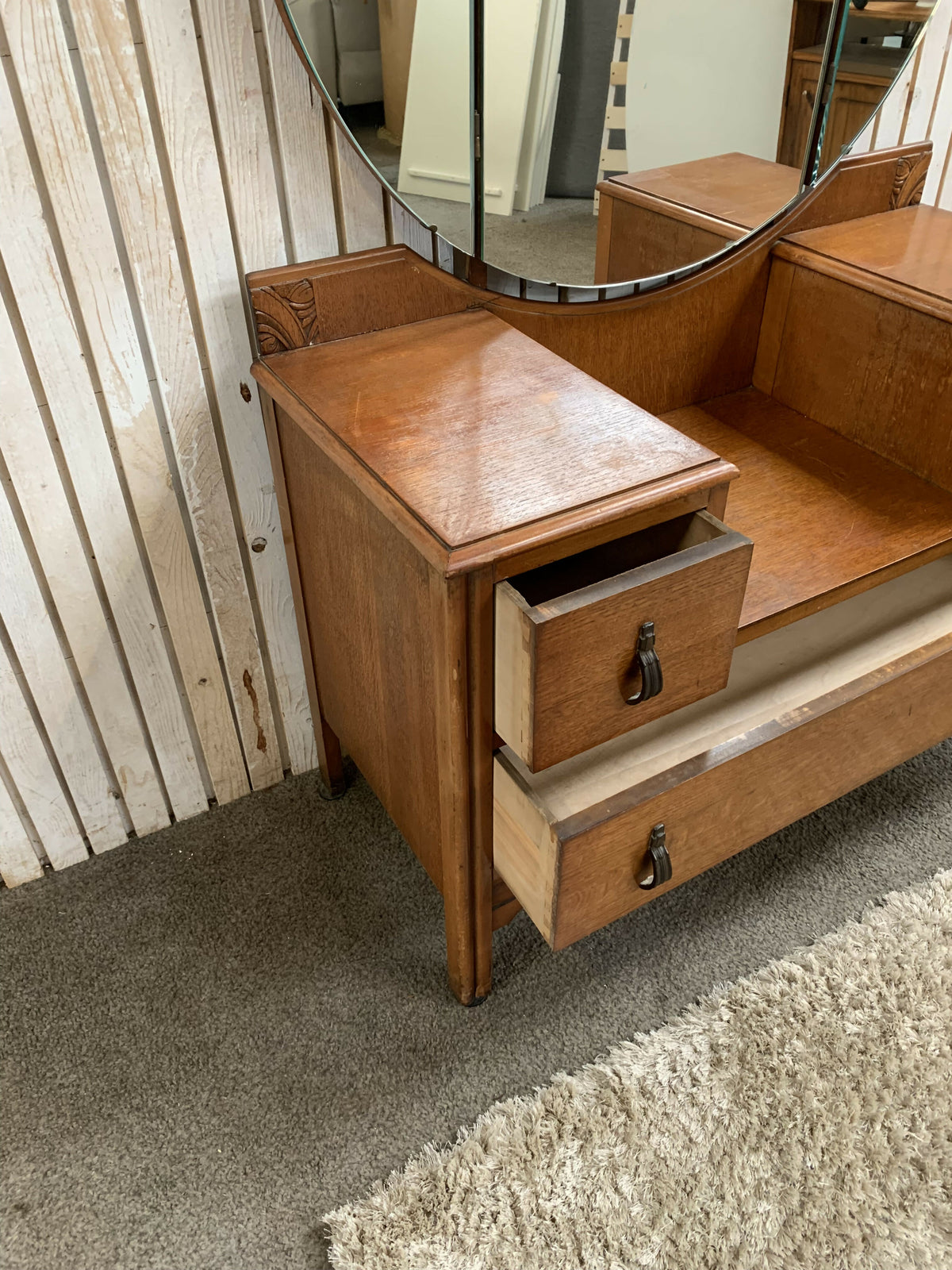 Vintage Art Deco Oak Dressing Table Circular Mirror BCM/HL Lebus Vanity Desks