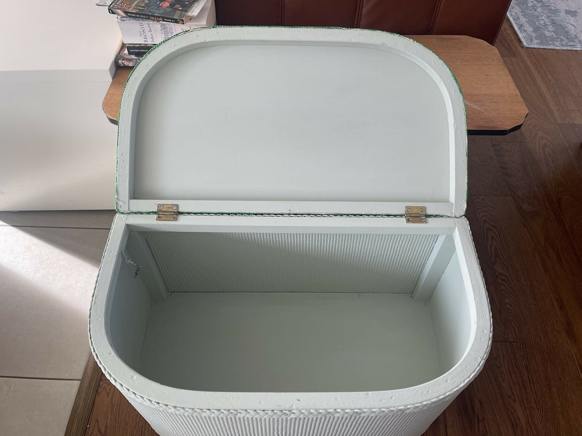 Mid size upcycled Lloyd loom style ottoman green