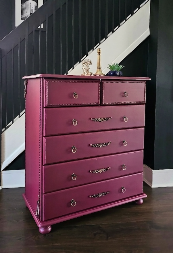Vintage Mid Century Chest of Drawers Pink Fusion Mineral Paint Upcycled