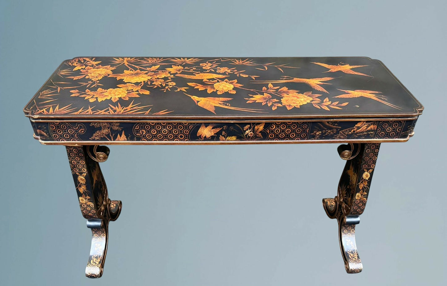 A Regency Style Black Lacquered Centre Table