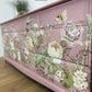 Refinished Stag Minstrel Captains Chest Of Drawers In Dusky Pink With Floral Design, large drawers, sideboard