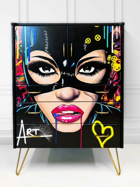 Upcycled Vintage Drinks Cocktail Cabinet - Catwoman Pop Art