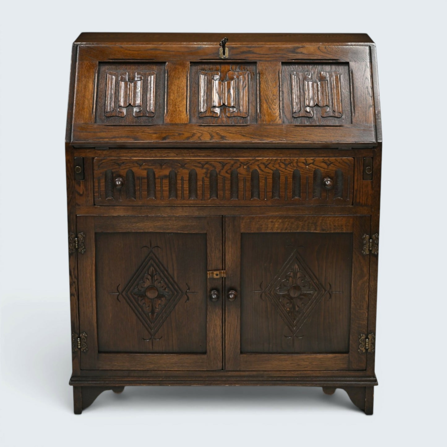 Vintage Oak Writing Bureau With Fitted Interior Micro Office FREE UK Delivery