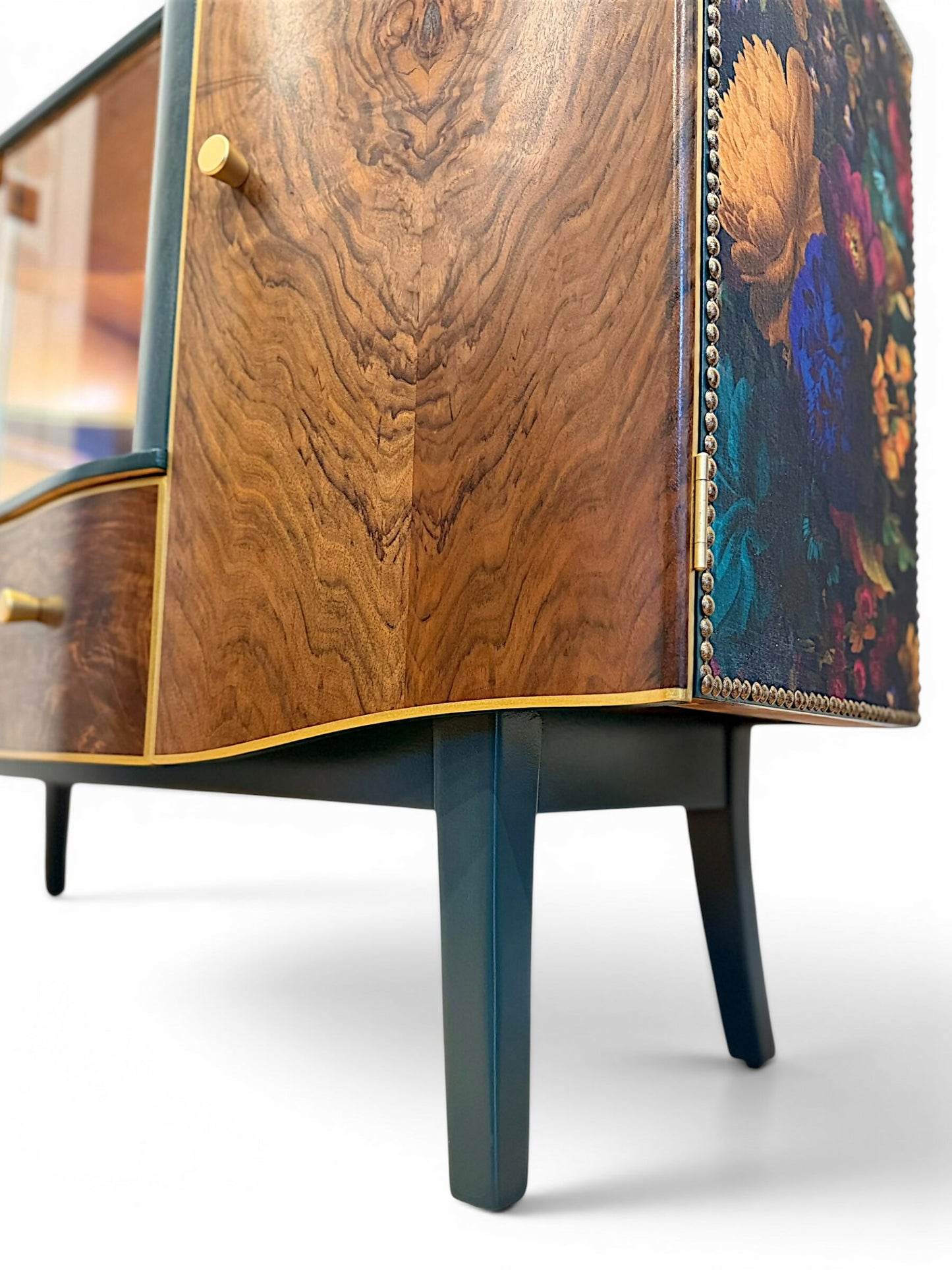 Luxury Art Deco Sideboard | Green Floral Solid Wood | Vintage Refurbished Bespoke Furniture