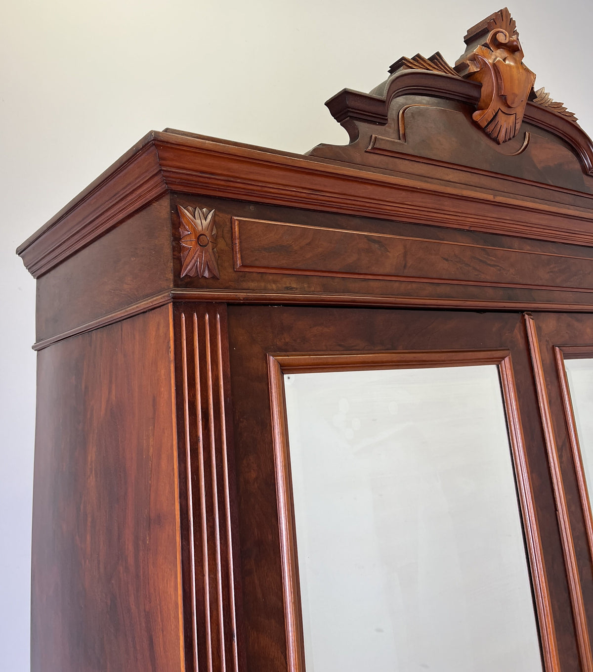 Wardrobe Antique French Style Mahogany Mirrored Two Door Carved Armoire LOT 6543