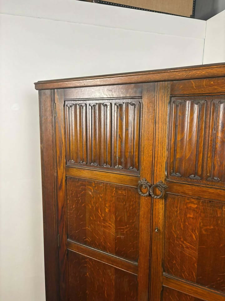 Vintage Priory Style Oak Double Wardrobe