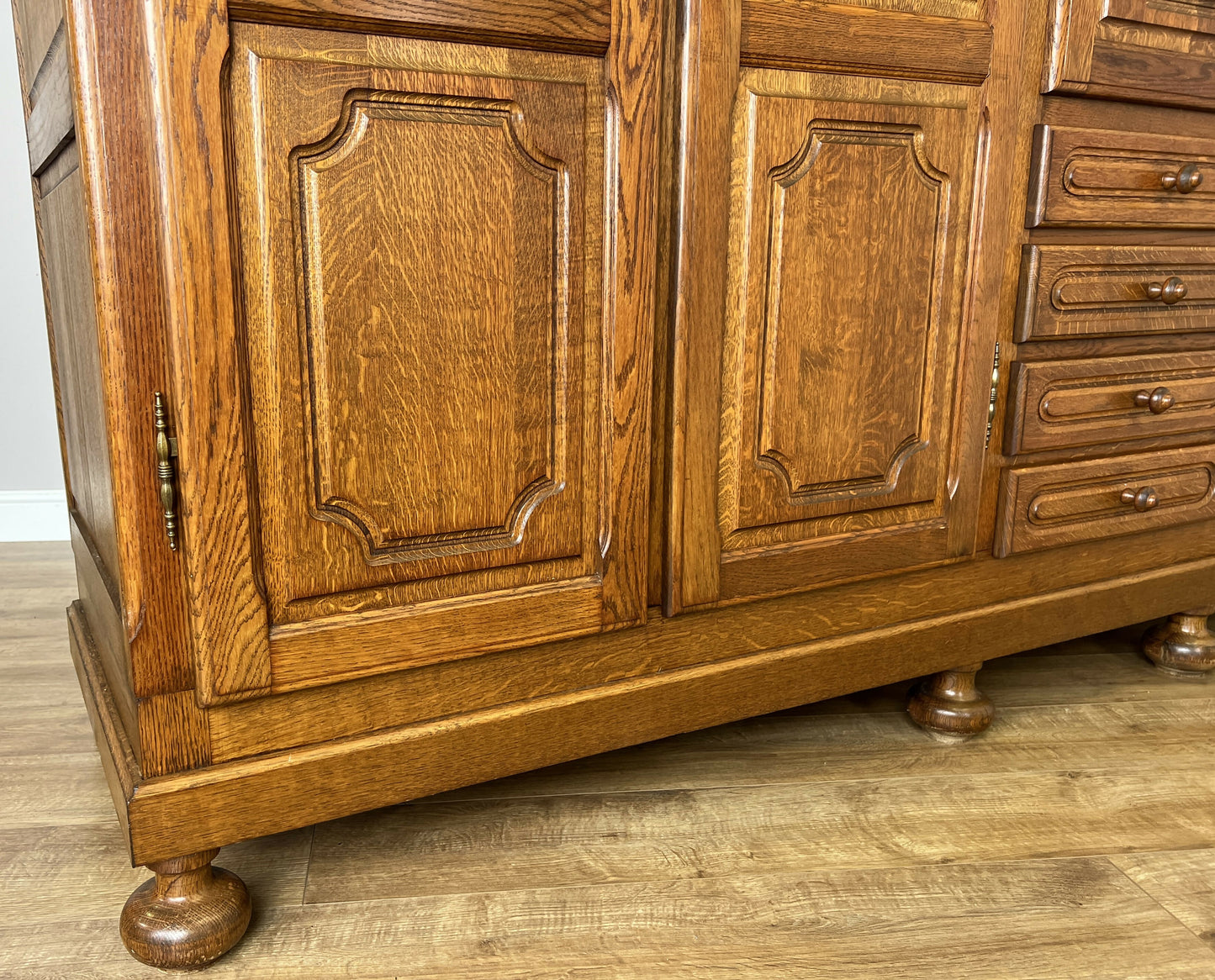 Wardrobe Vintage French Style Five Door Oak Carved Armoire Cabinet LOT 6129