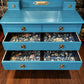 Statement Teal Vintage Dressing Table with Mirror & Mother of Pearl Detail