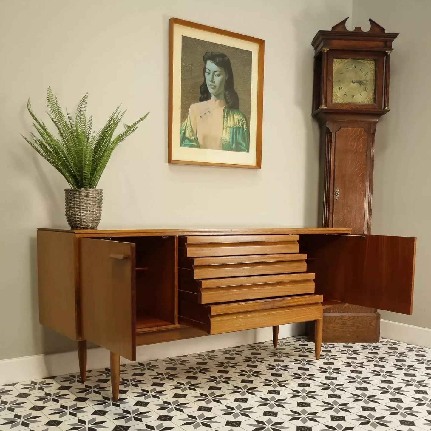 Vintage White and Newton Teak Mid Century Sideboard