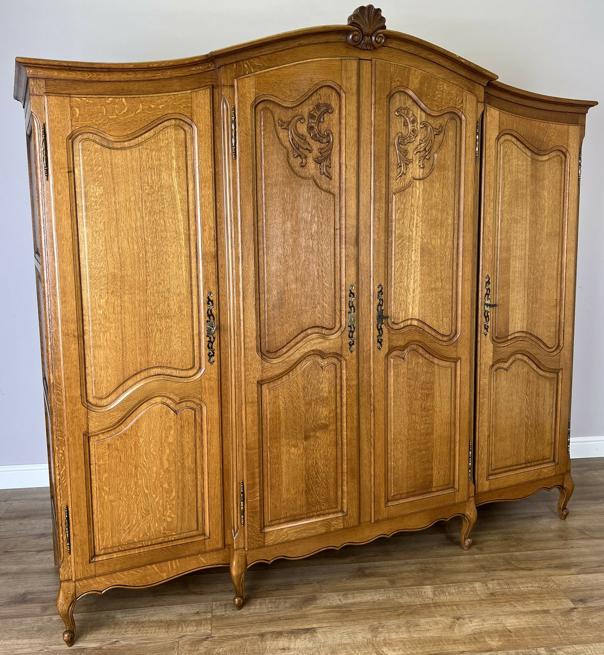 Wardrobe Vintage French Louis XVI Style Oak Four Door Carved Armoire LOT 6497