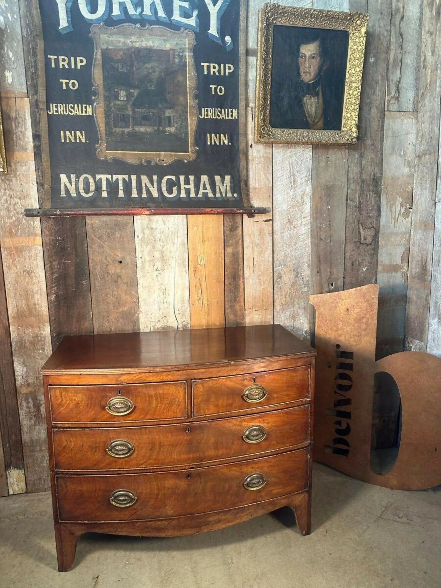 Antique Georgian Bowfront Two over Two Chest of Drawers, c 1820