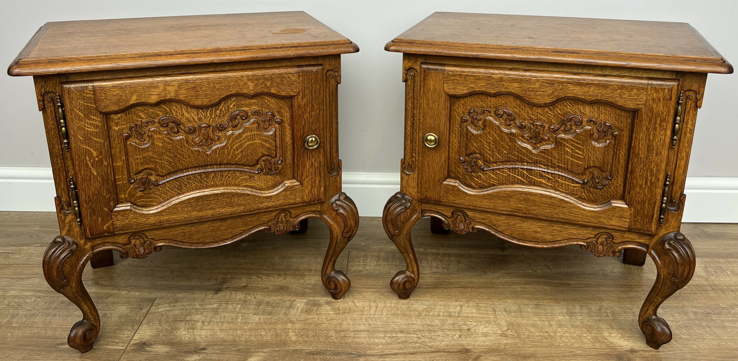 Pair of Bedside Tables Vintage French Louis Oak Nightstands Cabinets LOT 6220