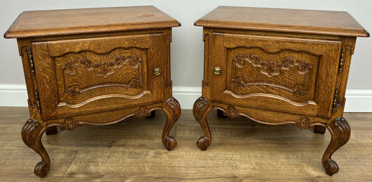 Pair of Bedside Tables Vintage French Louis Oak Nightstands Cabinets LOT 6220