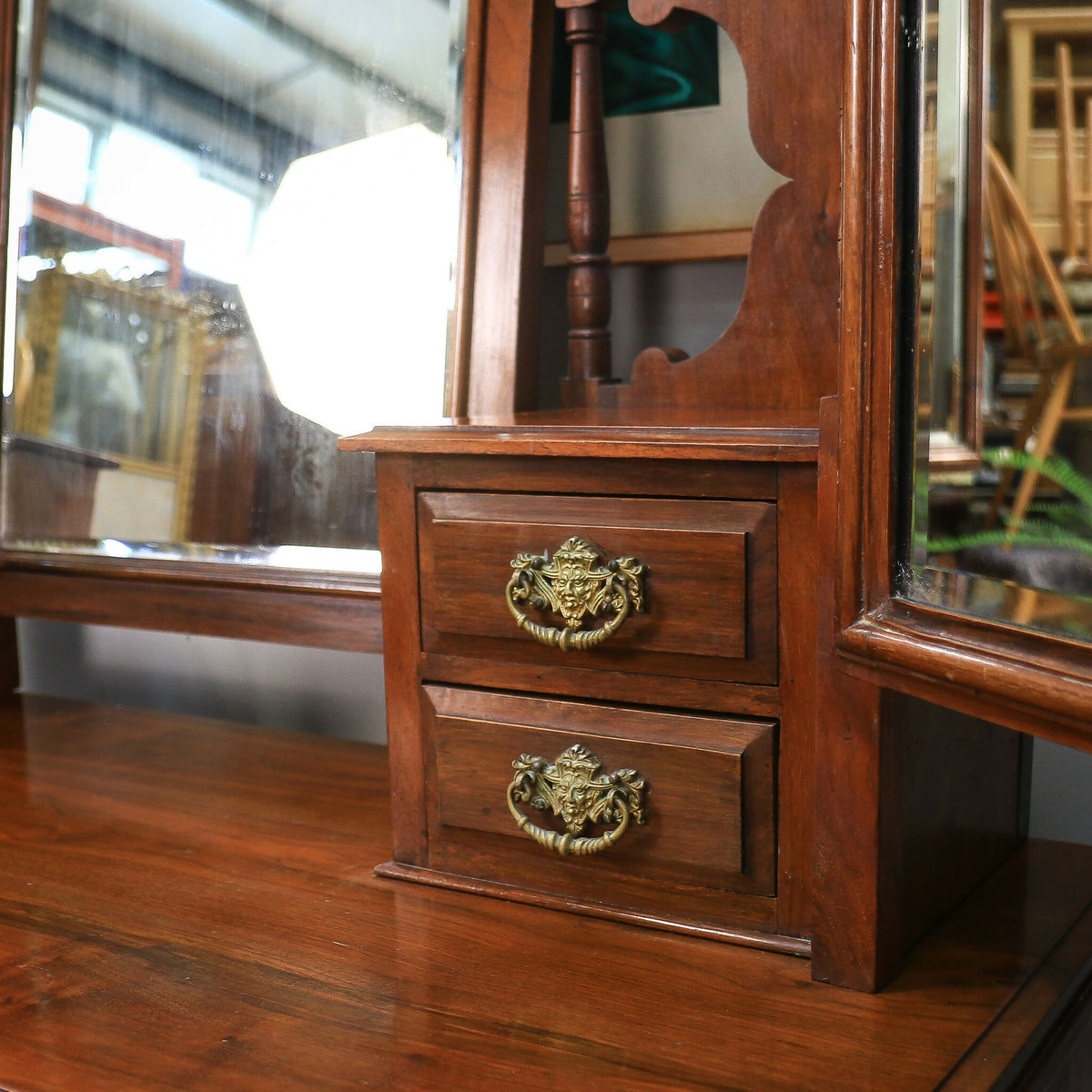 Antique Dressing Table Edwardian Mahogany Triple Mirror 1910