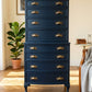 Vintage art deco Navy blue tallboy chest of drawers