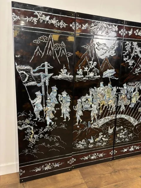 Set of Four Vintage Oriental Wall Panels with Mother of Pearl Inlay