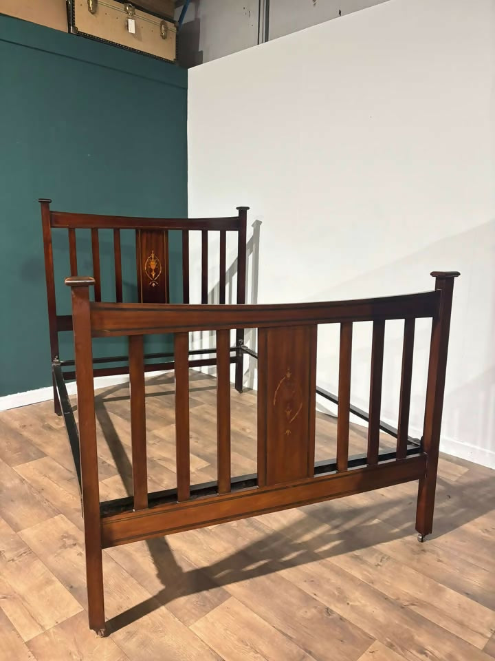 Edwardian Mahogany Inlaid double bed stead4