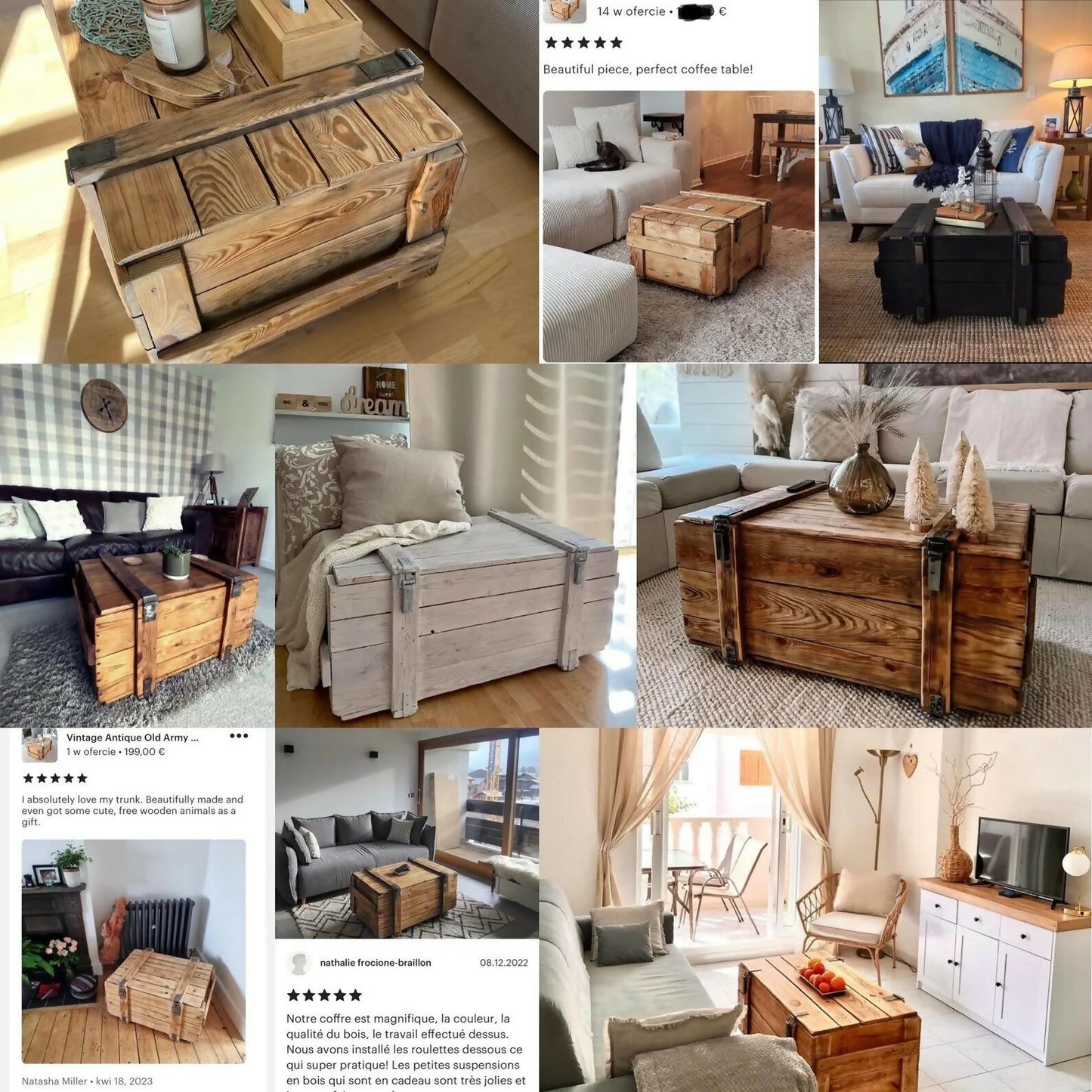 Vintage Army Chest Coffee Table, Reclaimed Wood Trunk Table on Wheels, Rustic Industrial Storage Chest, Dark Brown Loft Furniture