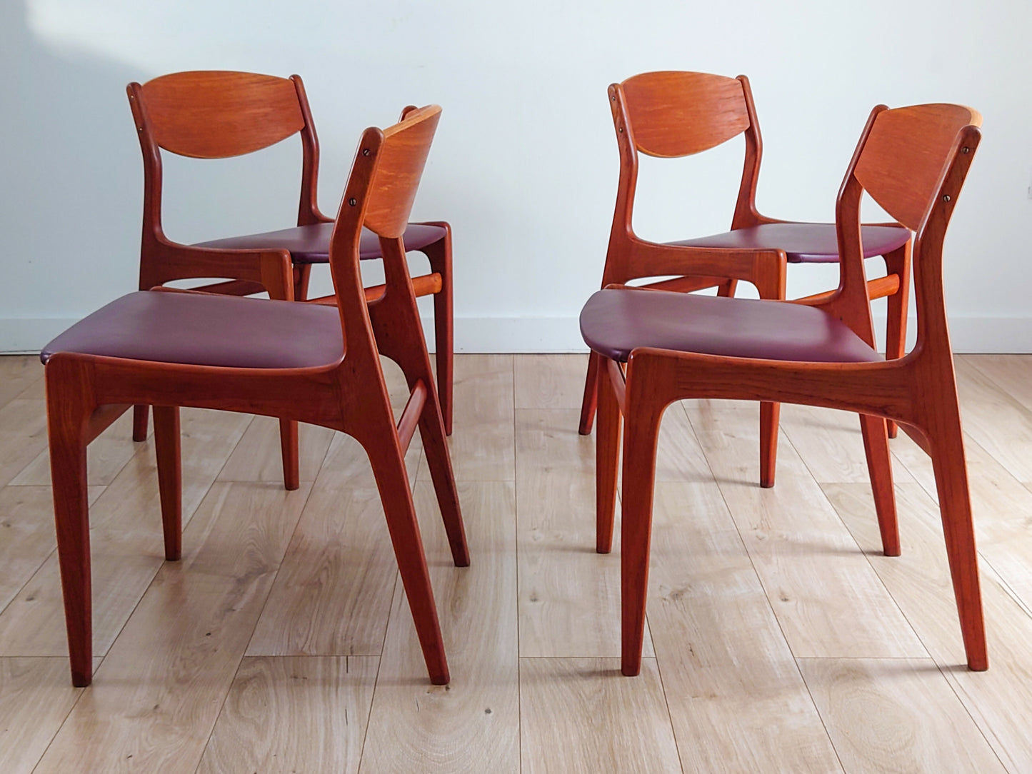 Mid century retro real leather Danish dining chairs set of 4