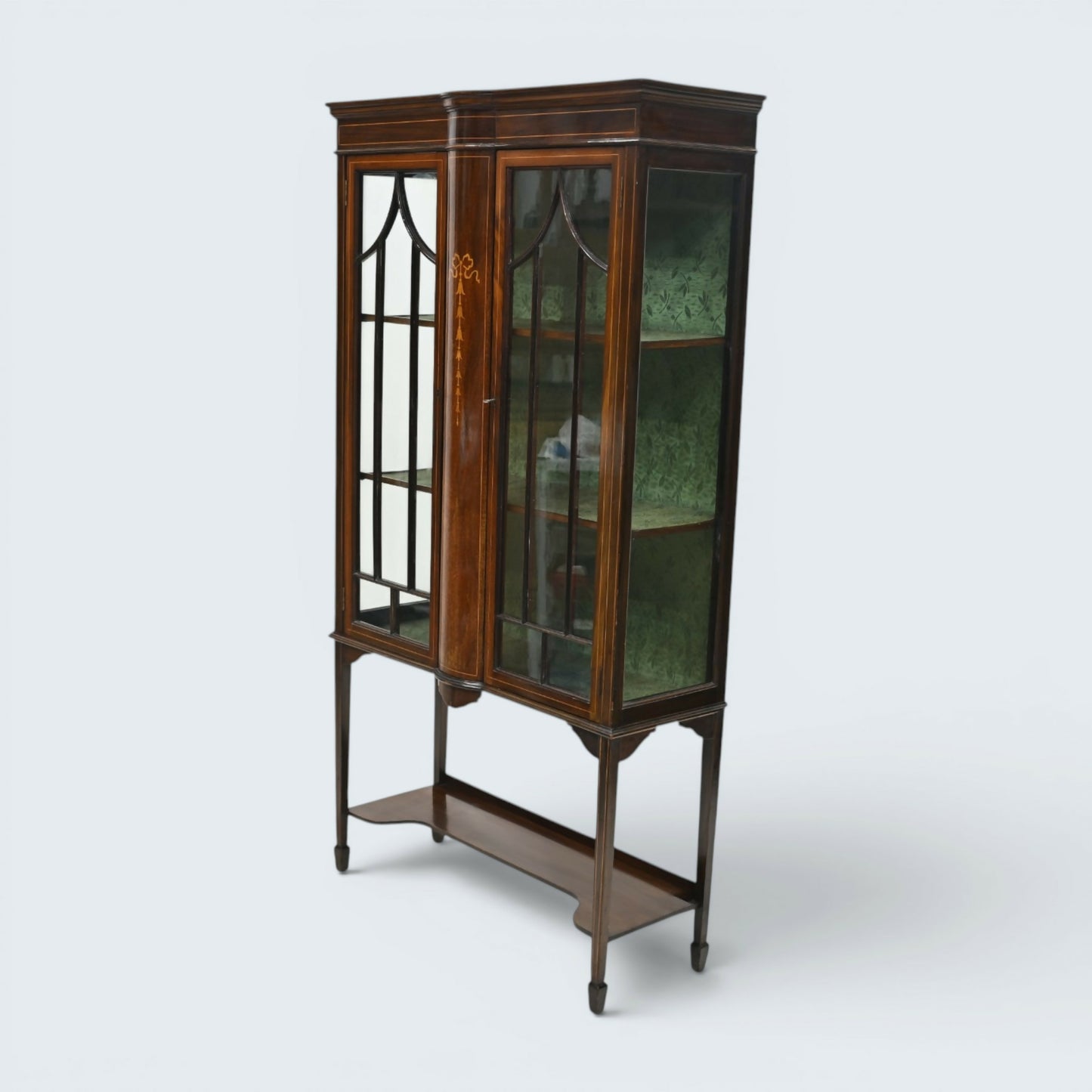 Edwardian Inlaid Mahogany Display Cabinet Leaded Glass Key & FREE UK Delivery