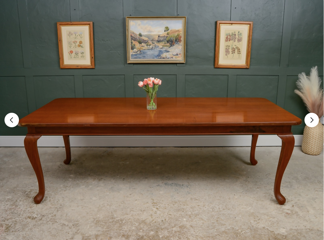 7.5 ft Solid Mahogany Dining Table - 8 Seater - Rectangular - Queen Anne Style