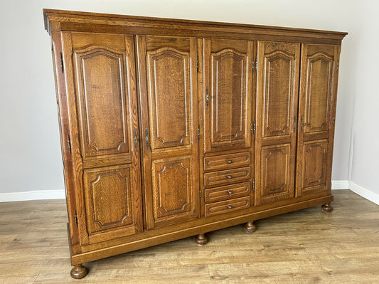 Wardrobe Vintage French Style Five Door Oak Carved Armoire Cabinet LOT 6129