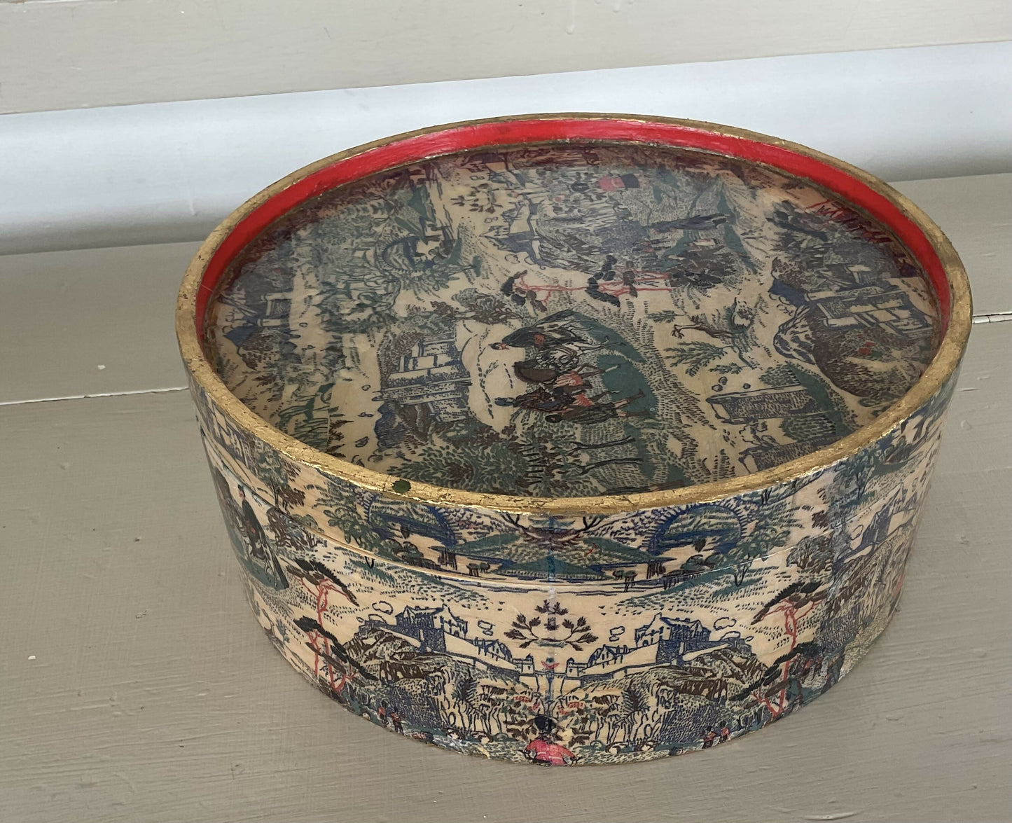 Decoupaged and lacquered bentwood box