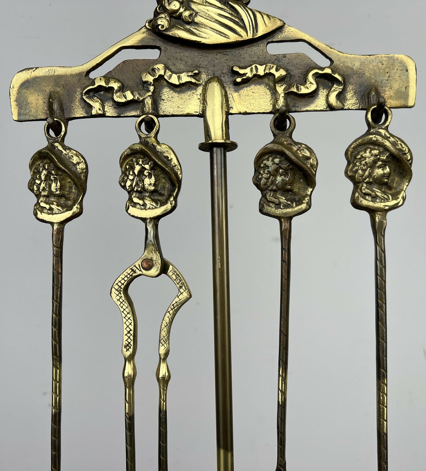 Fireplace Set Vintage French Style Brass 5 Piece Companion Set LOT 6445