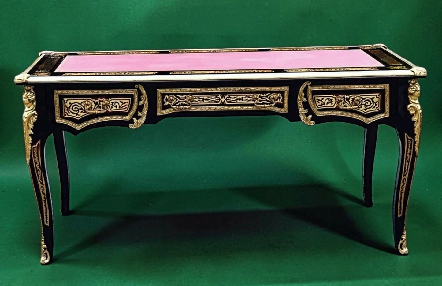 Large & Impressive French Empire Style Boulle Desk With Brass Decoration.