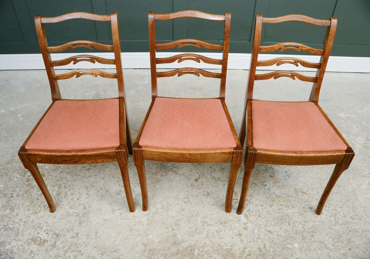 6 Oak Ladder Back Dining Chairs by Strongbow - Mid Century