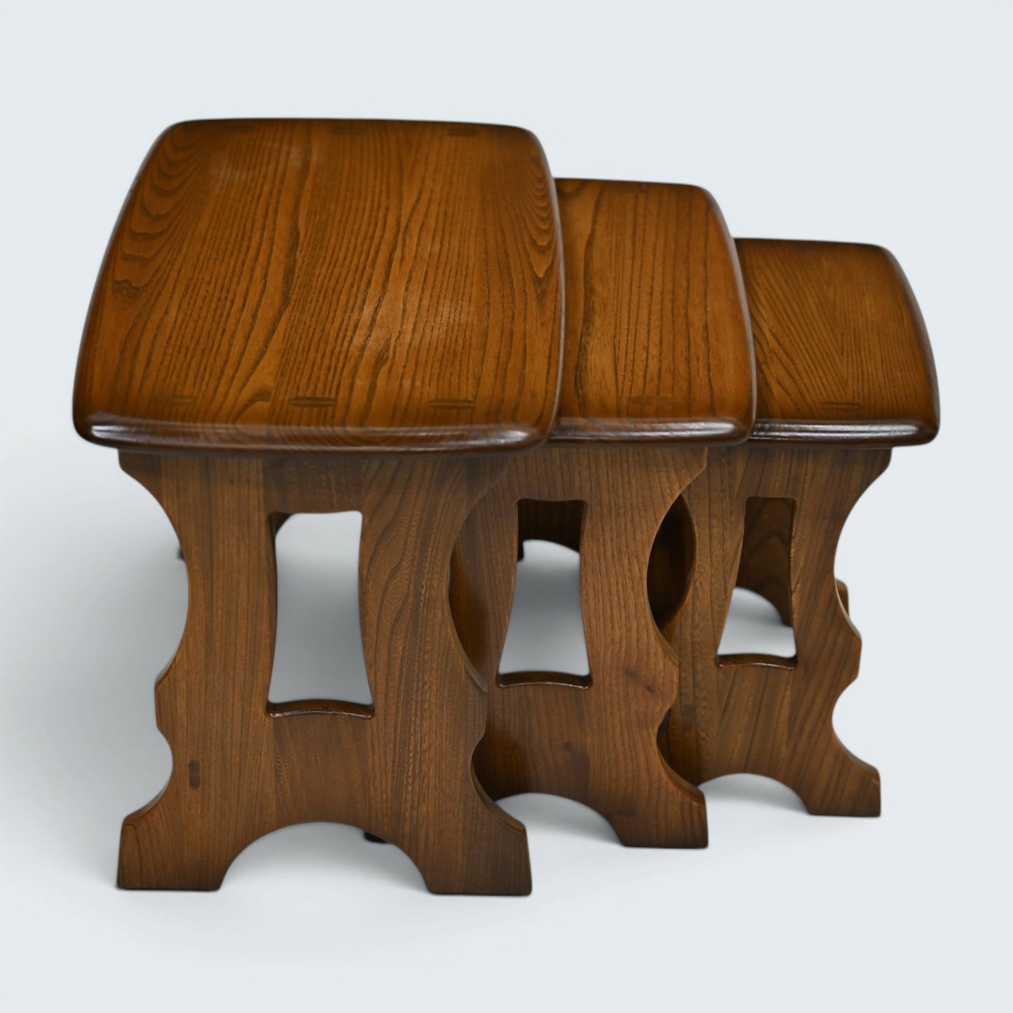 Ercol Nest Of Tables Solid Elm Side Tables Pressed Gold Badge GD FREE Delivery*