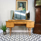 Alfred Cox Dressing Table in Walnut for Heals with Triple Mirror and Glass Top.