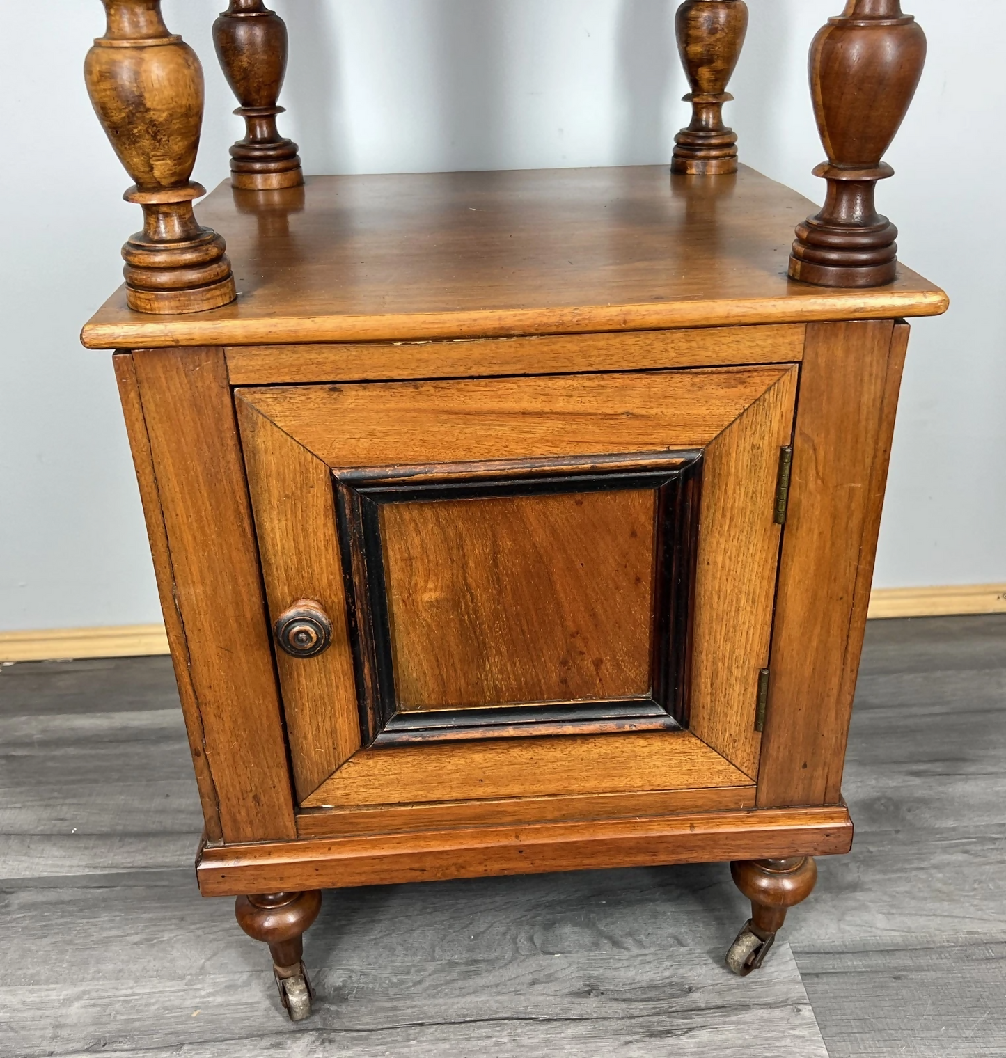 Bedside Table Antique French Style Marble Top Walnut Cupboard Cabinet LOT 4043